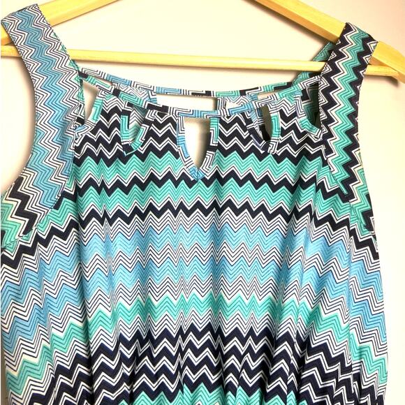 LOVE, FIRE Blue & Teal Chevron Zig Zag Midi Dress, Size S - Picture 6 of 8